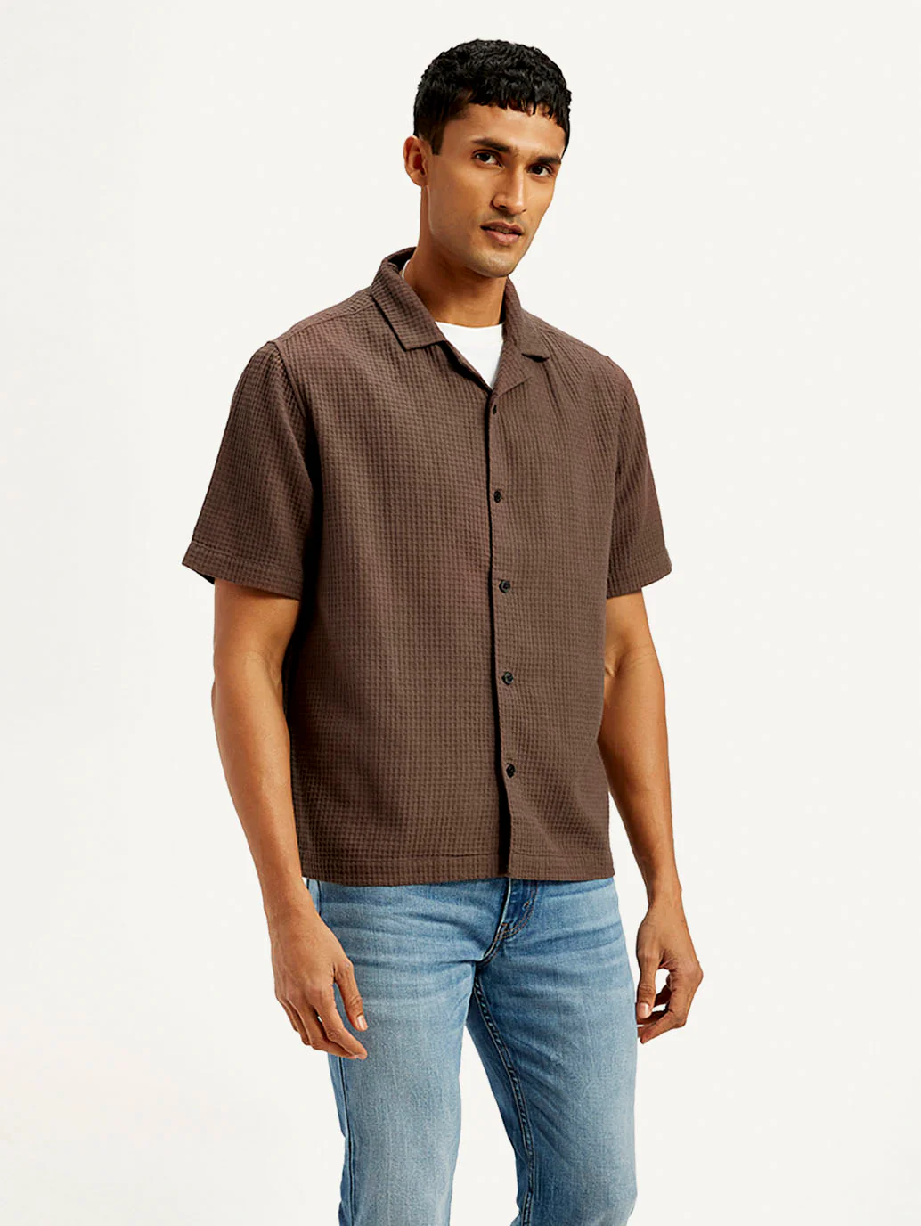 Men's Resort Collar Textured Loose Fit Shirt - Image 5