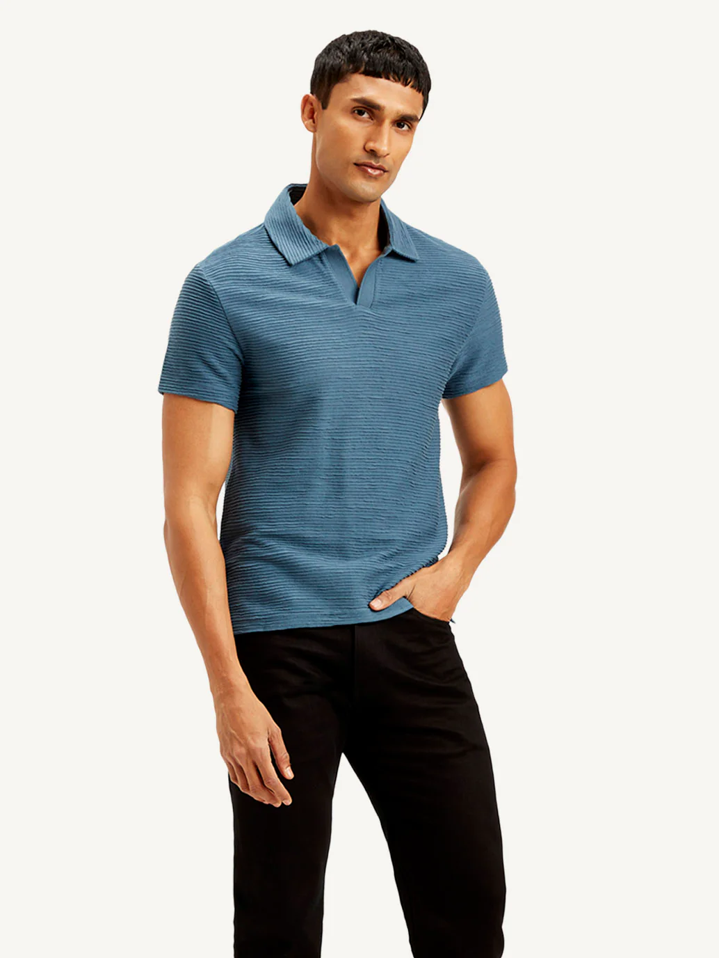 Men's Textured Slim Fit Polo Corduroy T-shirt - Image 5