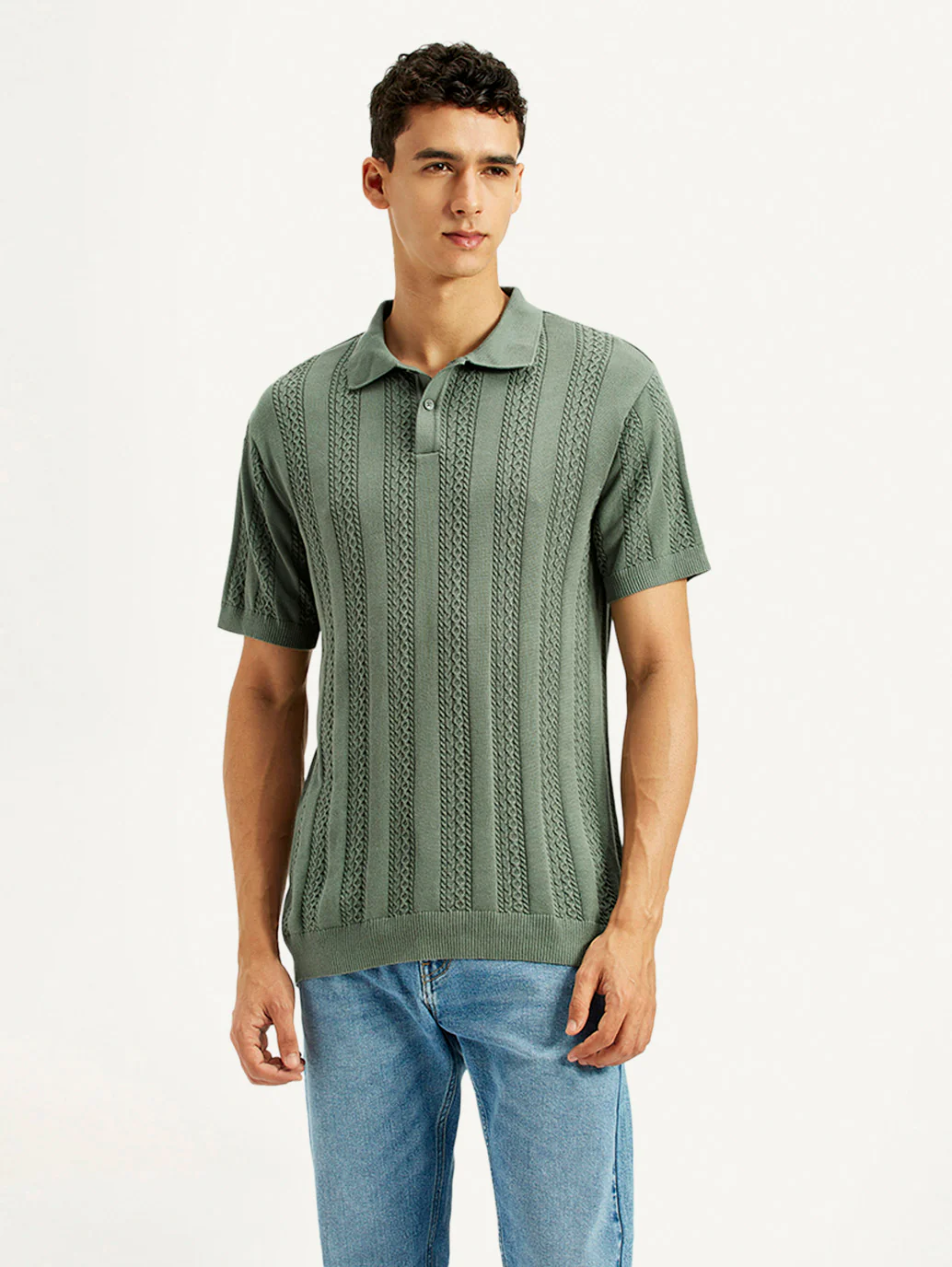 Men's Textured Slim Fit Polo T-Shirt - Image 3