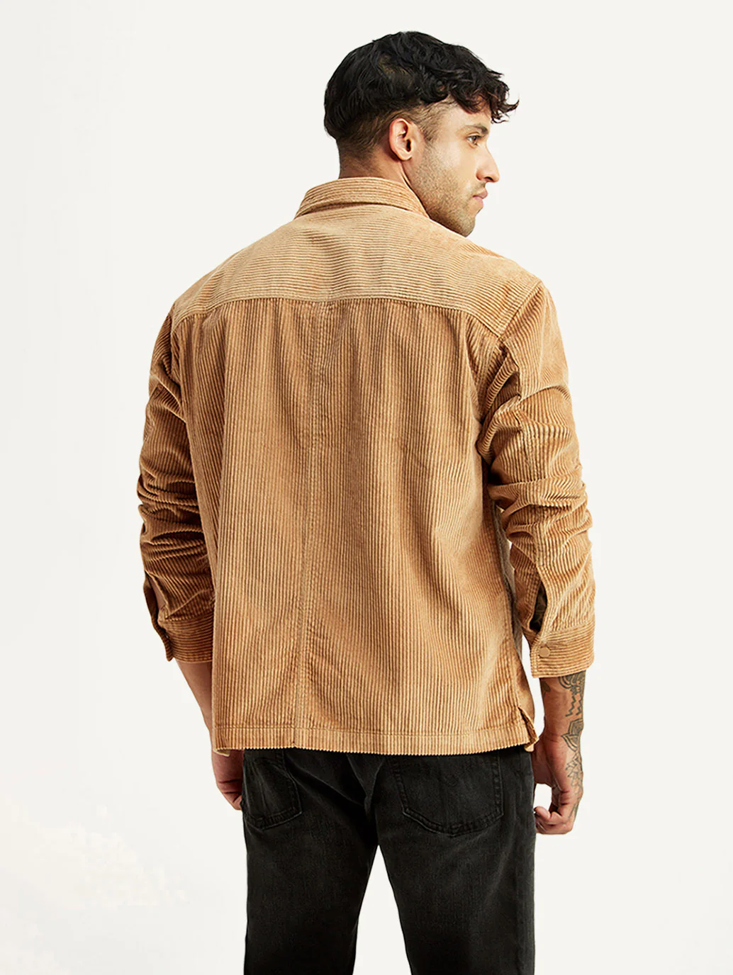 Men's Textured Tan Relaxed Fit Corduroy Shirt - Image 2