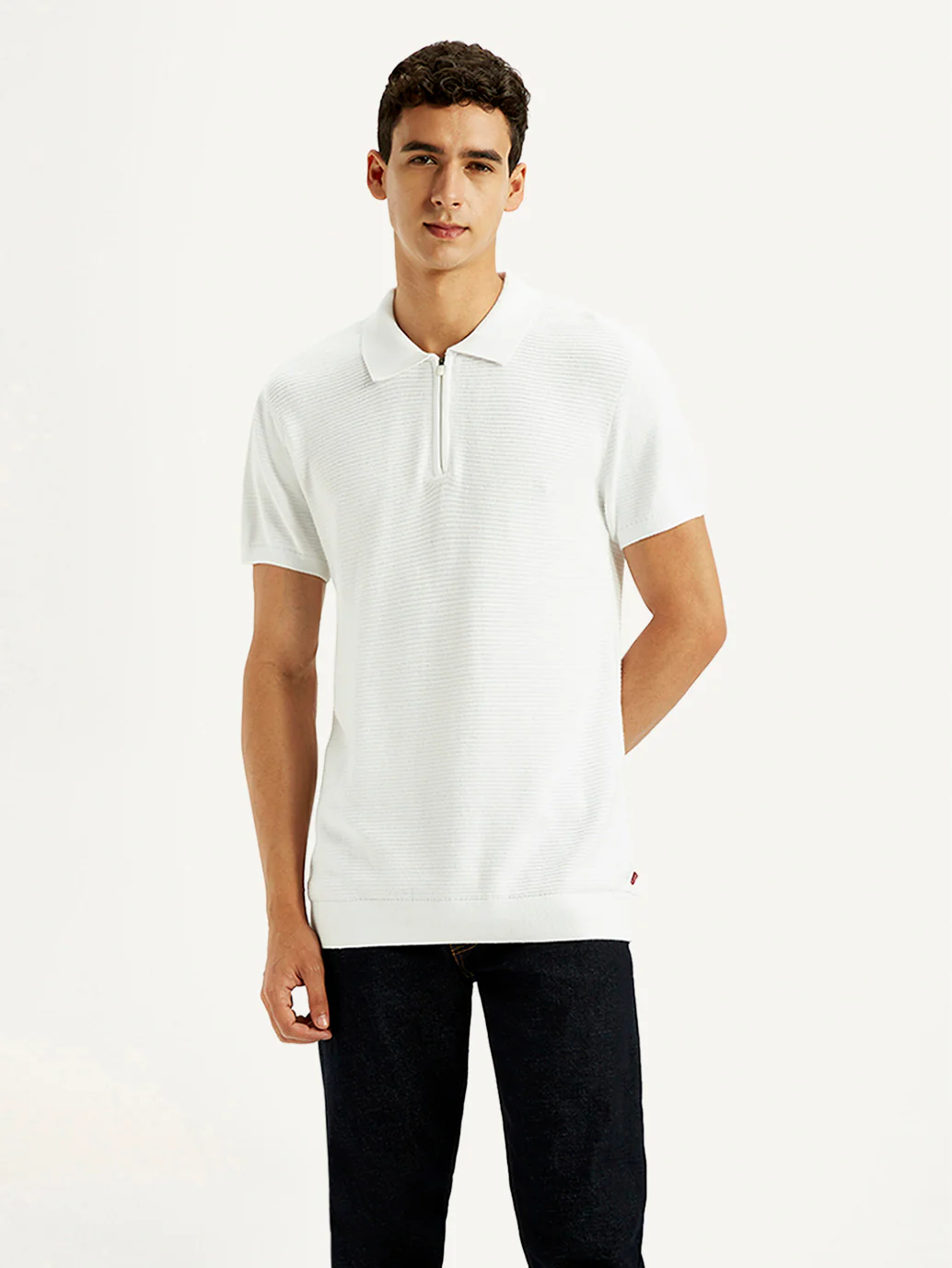Men's Textured White Slim Fit Polo T-shirt - Image 4