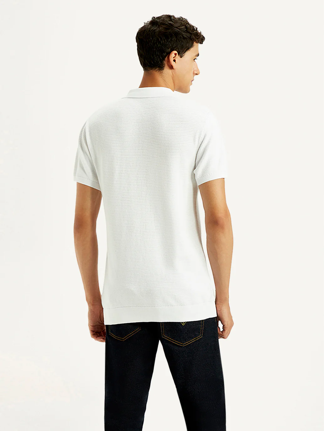 Men's Textured White Slim Fit Polo T-shirt - Image 5