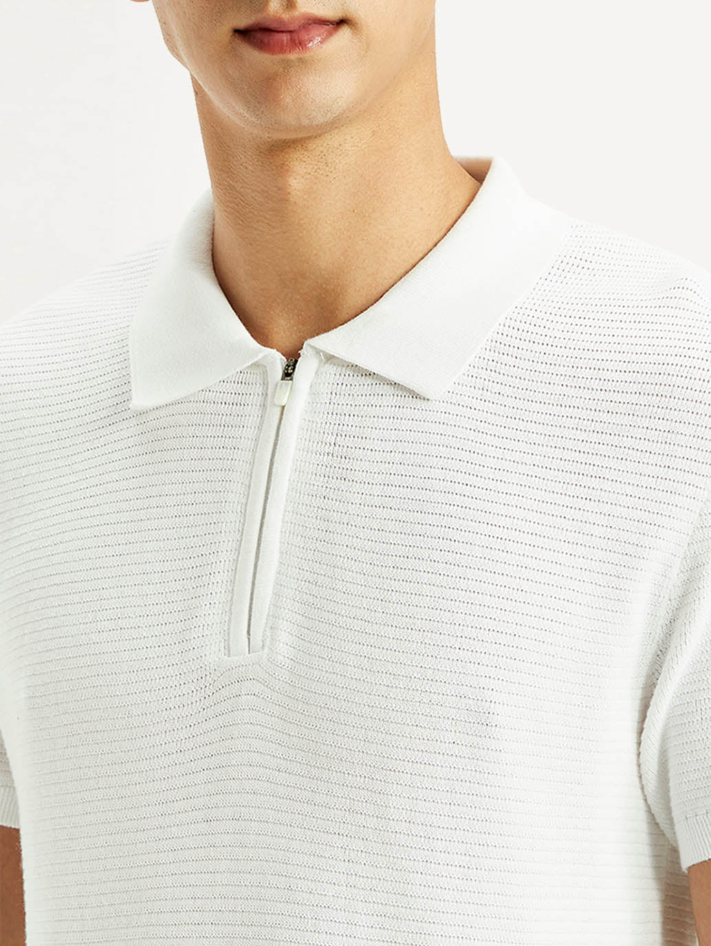 Men's Textured White Slim Fit Polo T-shirt - Image 6