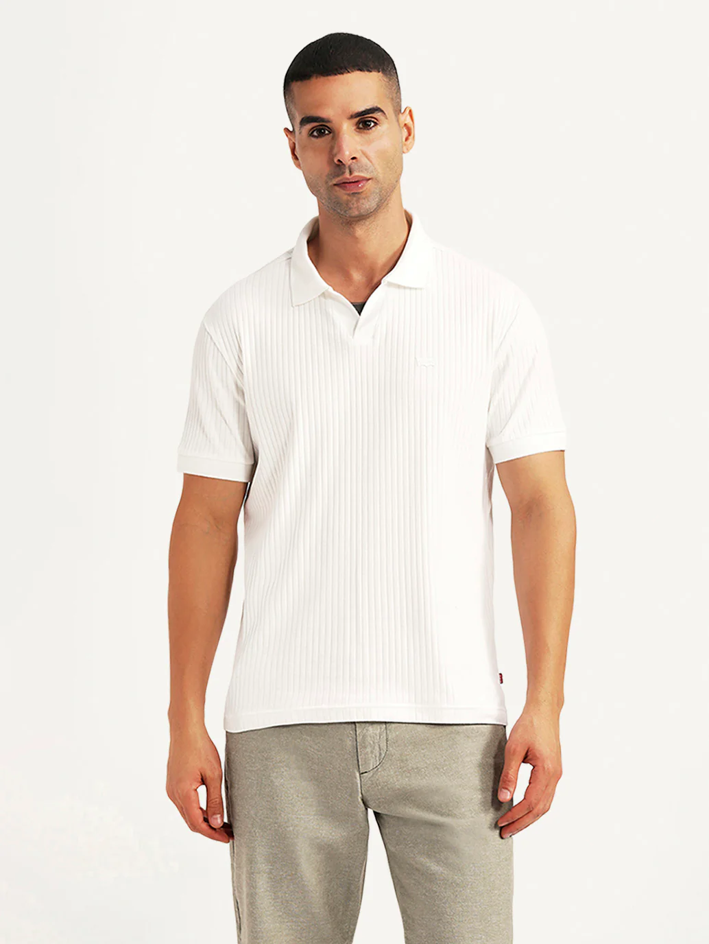 Men's Textured White Slim Fit Polo T-shirt - Image 2