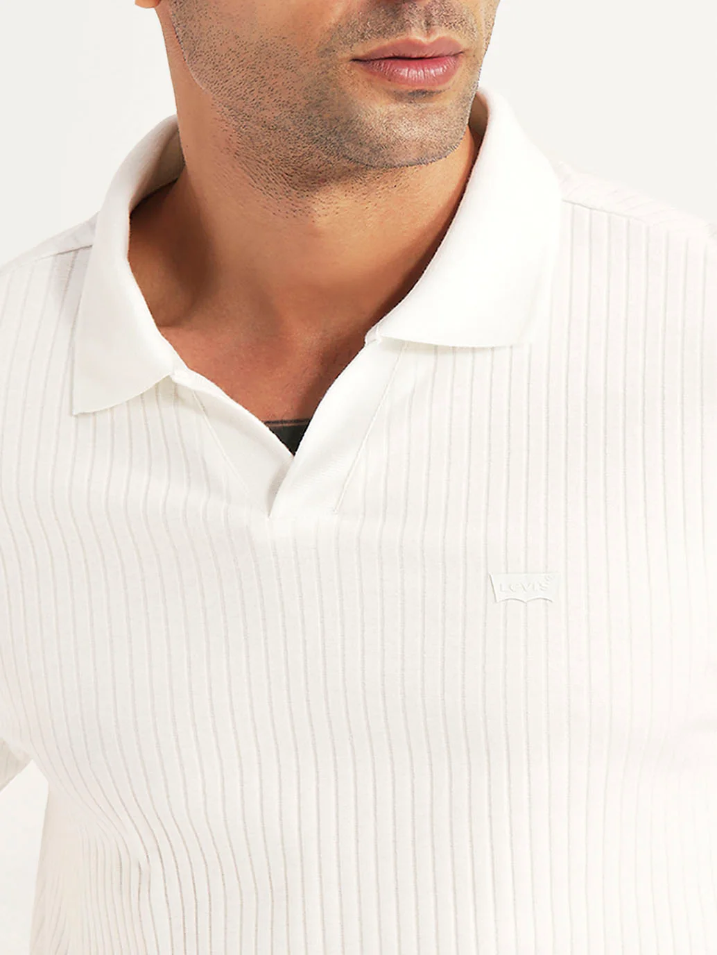 Men's Textured White Slim Fit Polo T-shirt - Image 4