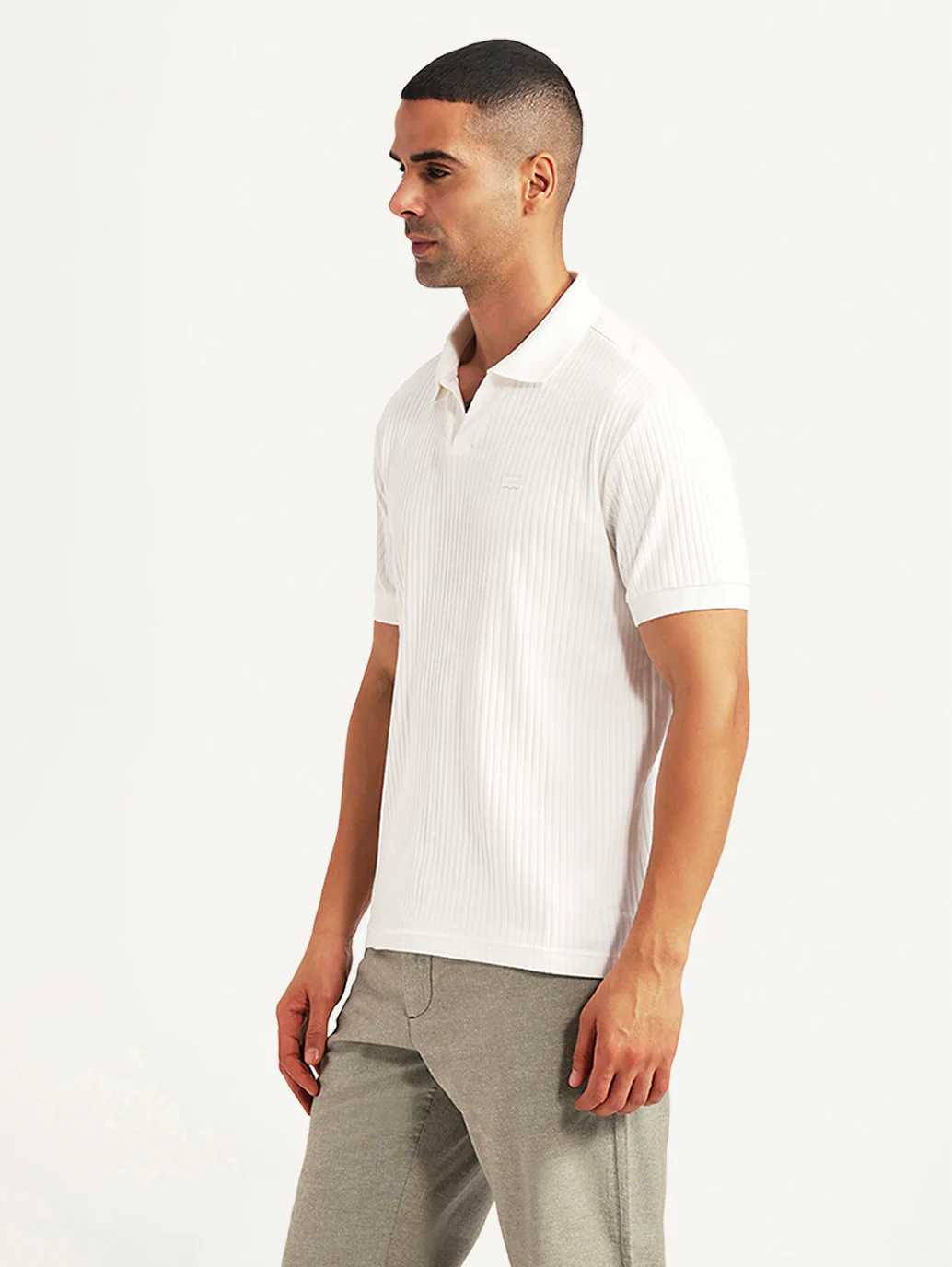 Men's Textured White Slim Fit Polo T-shirt - Image 5