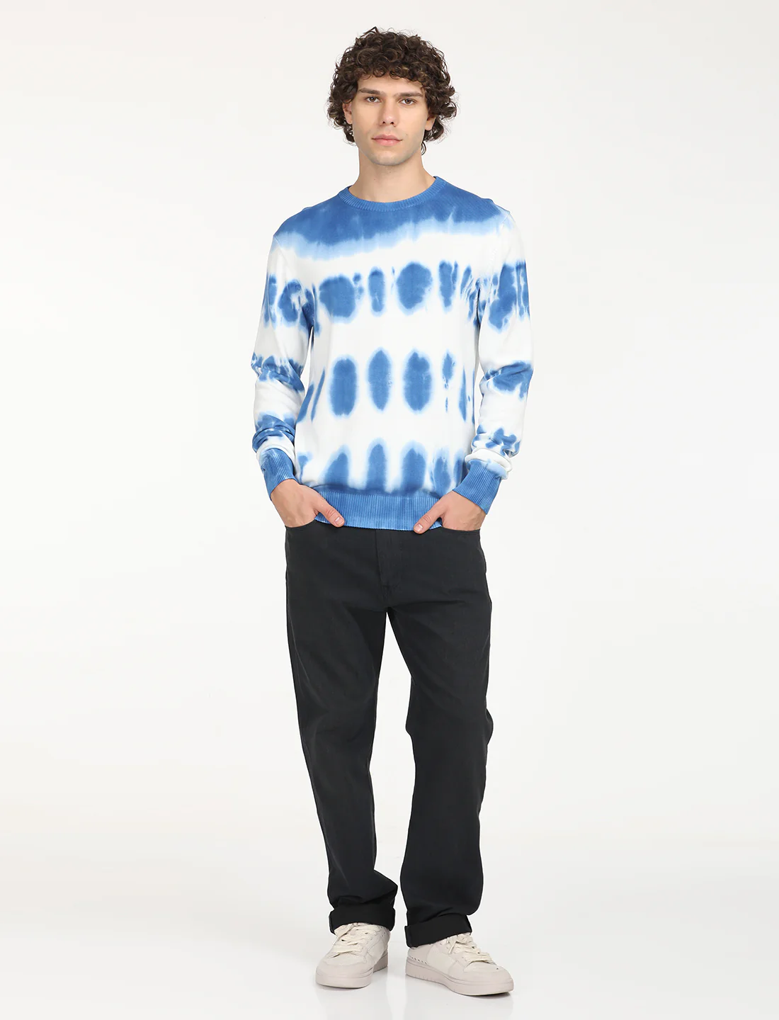 Men's Tie-Dye Blue Crew Neck Sweater - Image 6