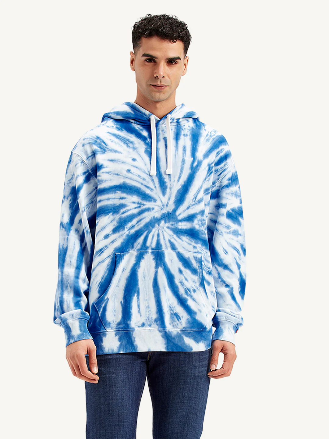 Men's Tie-Dye Blue Hooded Sweatshirt - Image 2