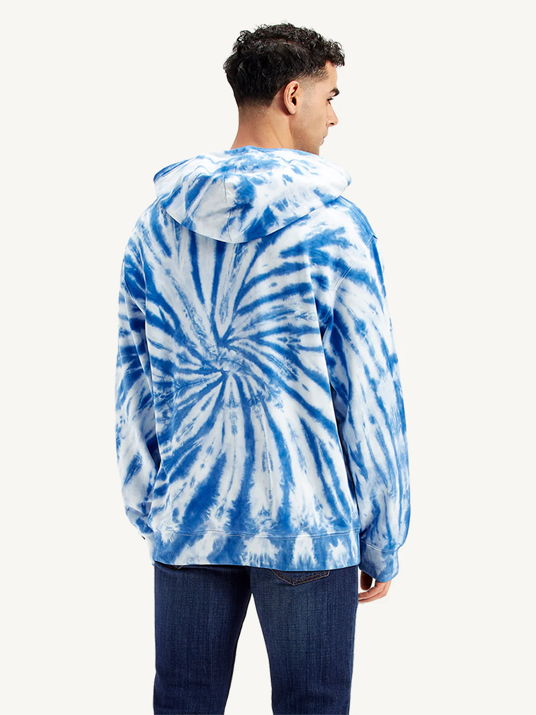 Men's Tie-Dye Blue Hooded Sweatshirt - Image 3