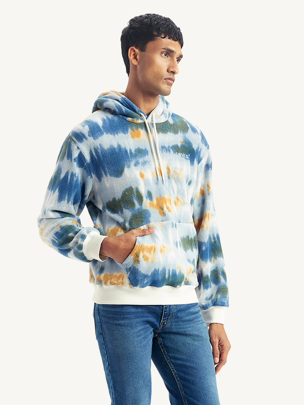 Men's Tie-Dye Light-Blue Hooded Sweatshirt - Image 6