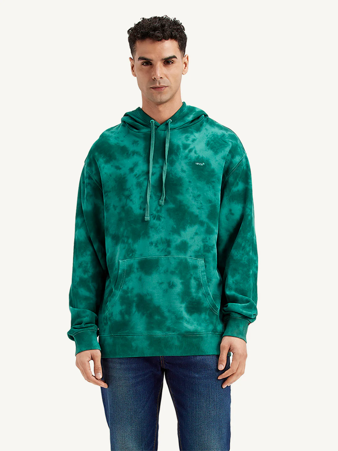 Men's Tie-Dye Teal Hooded Sweatshirt - Image 2