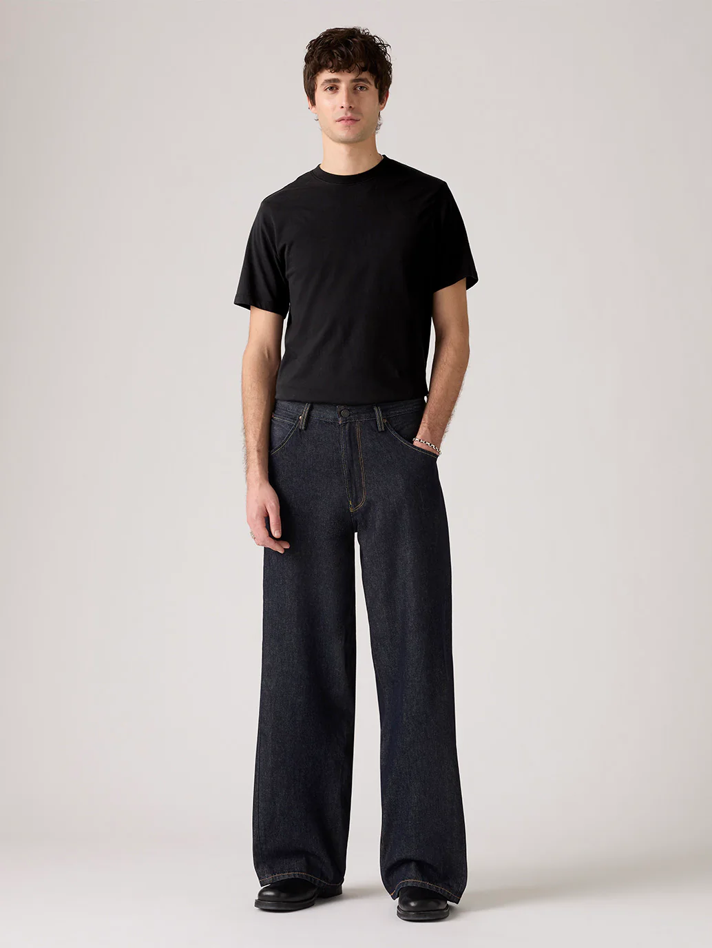 Men's Dark Indigo Twisted Baggy Fit Mid Rise Jeans
