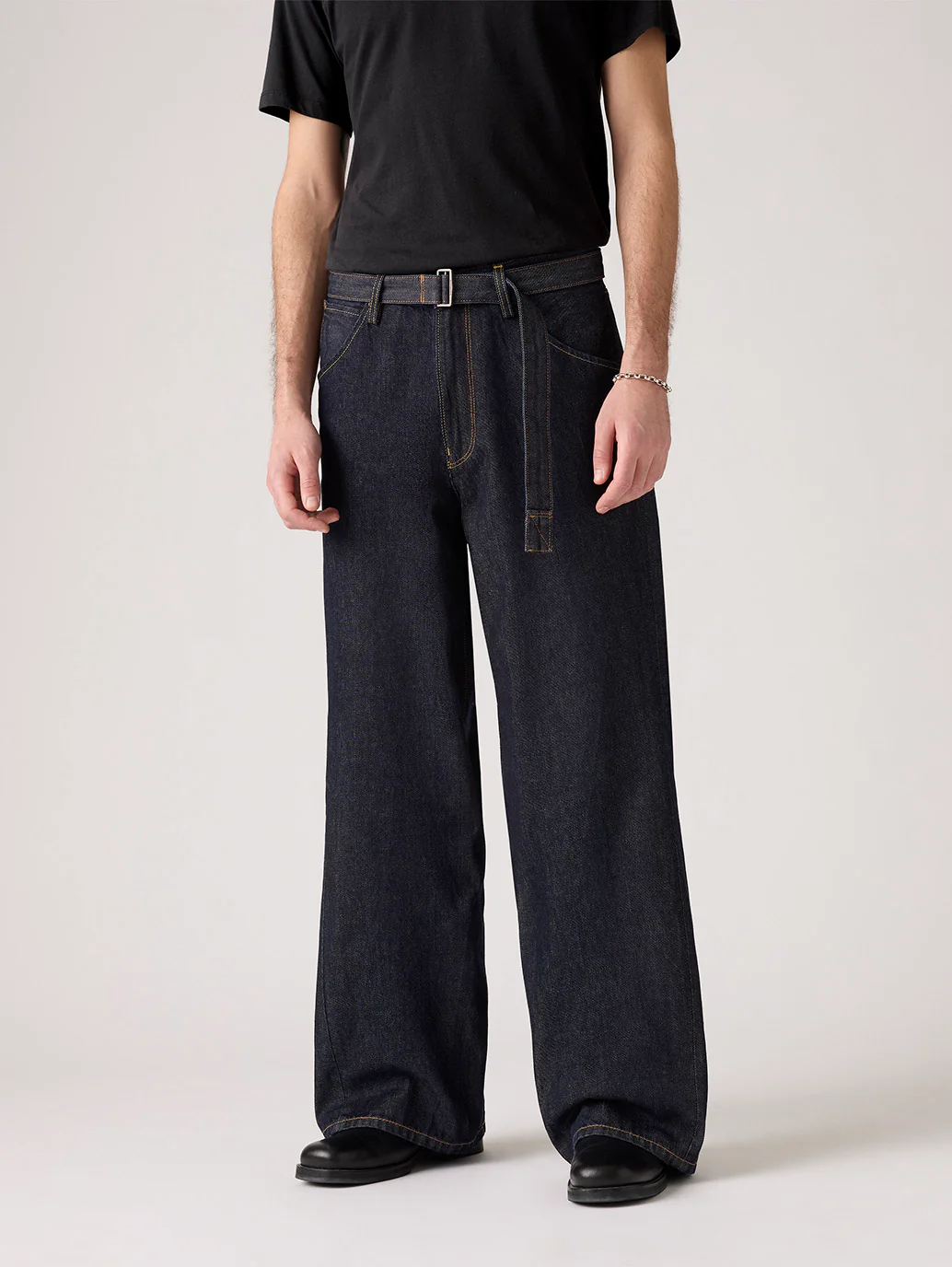 Men's Dark Indigo Twisted Baggy Fit Mid Rise Jeans - Image 2
