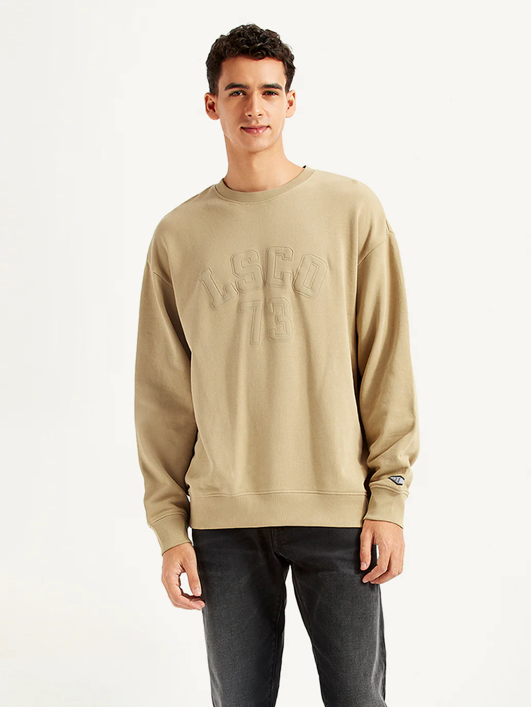 Men's Typographic Beige Crew Neck Sweatshirt - Image 2