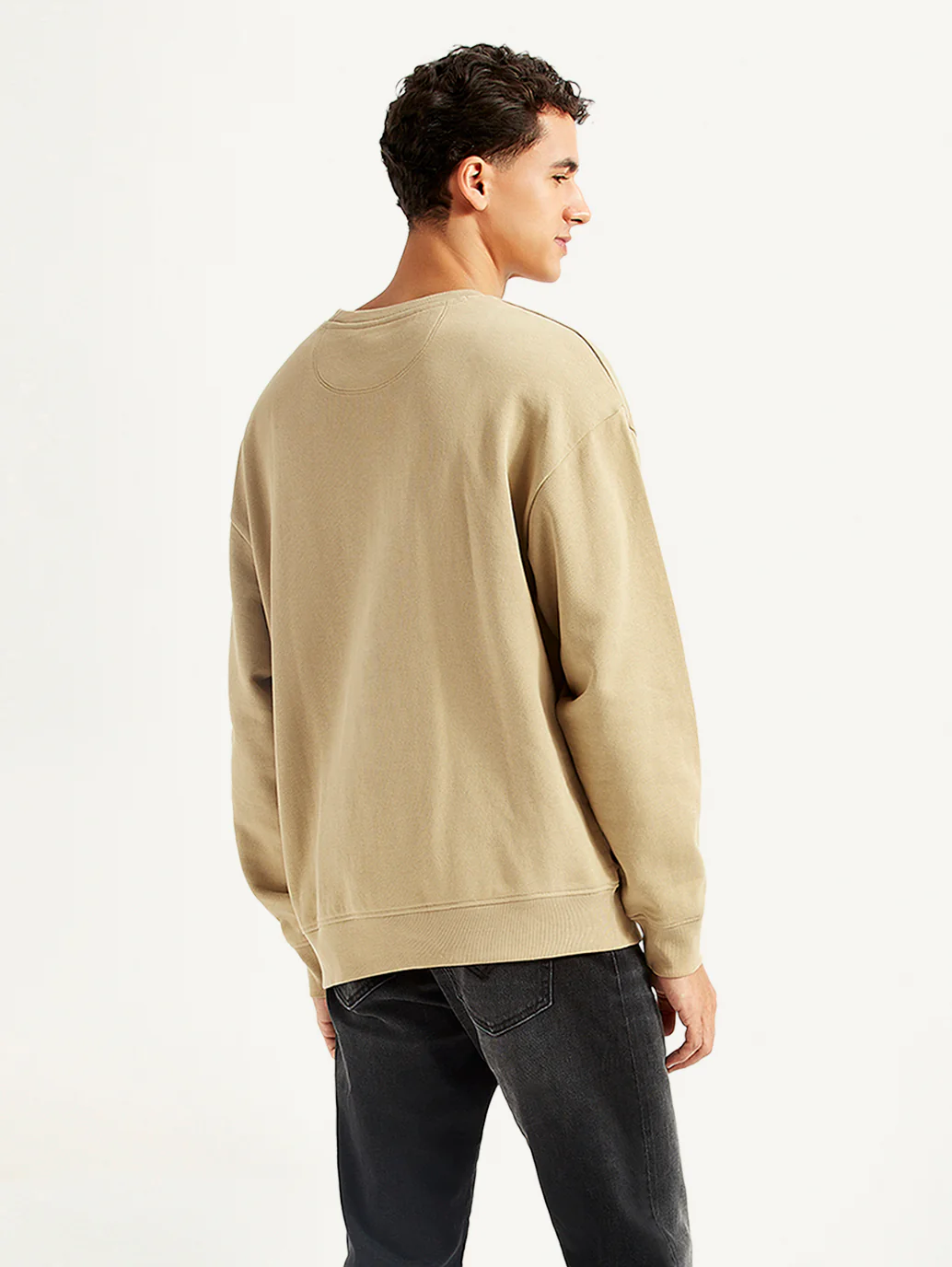 Men's Typographic Beige Crew Neck Sweatshirt - Image 3