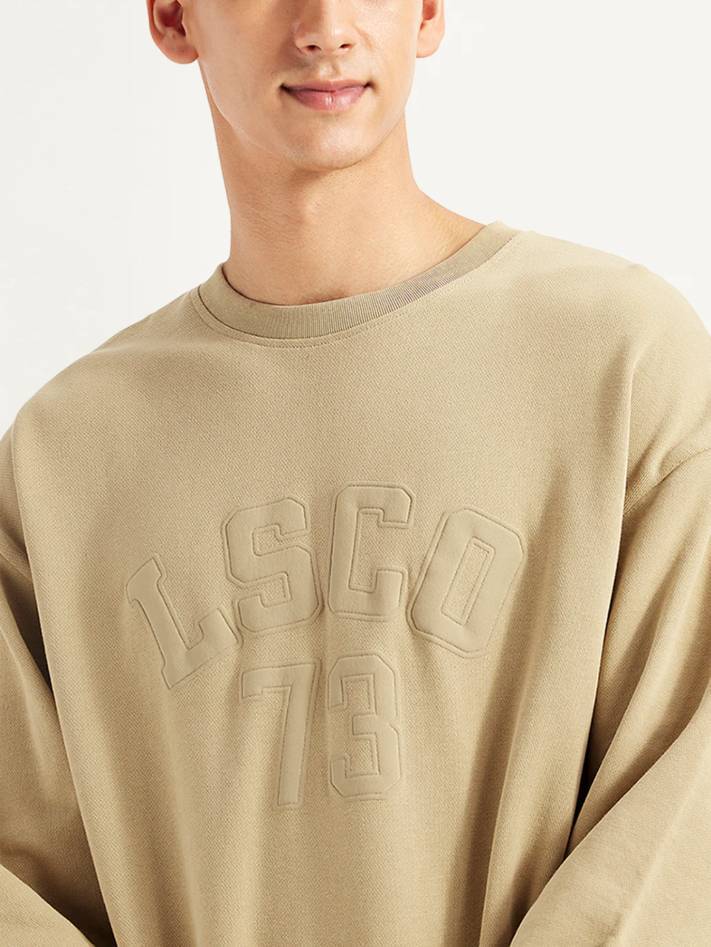 Men's Typographic Beige Crew Neck Sweatshirt - Image 4