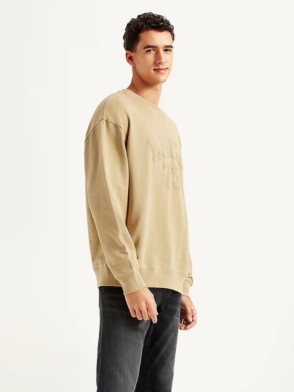 Men's Typographic Beige Crew Neck Sweatshirt - Image 5