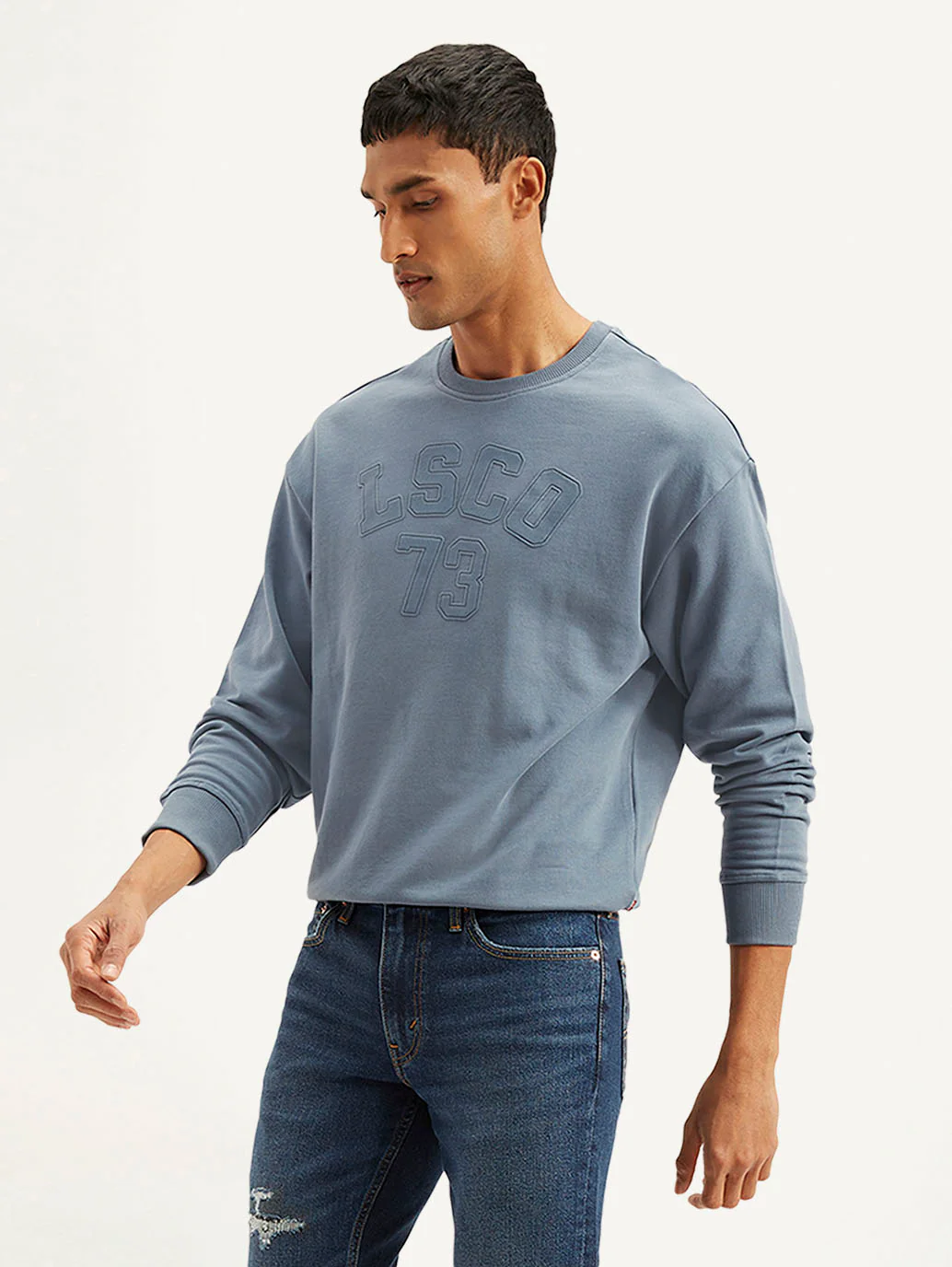 Men's Typographic Blue Crew Neck Sweatshirt