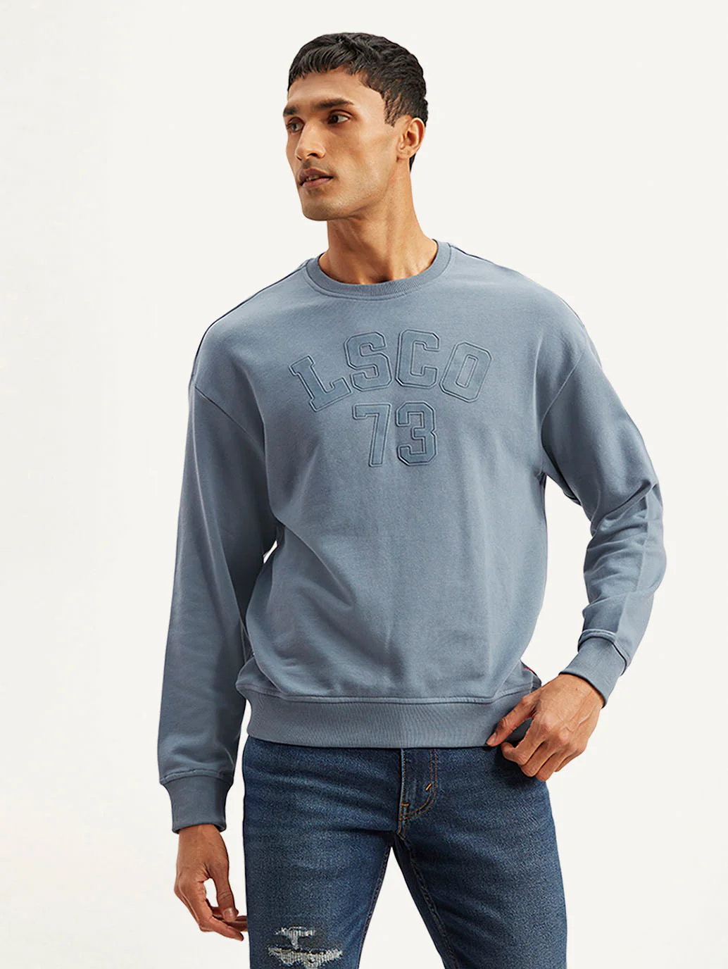 Men's Typographic Blue Crew Neck Sweatshirt - Image 2
