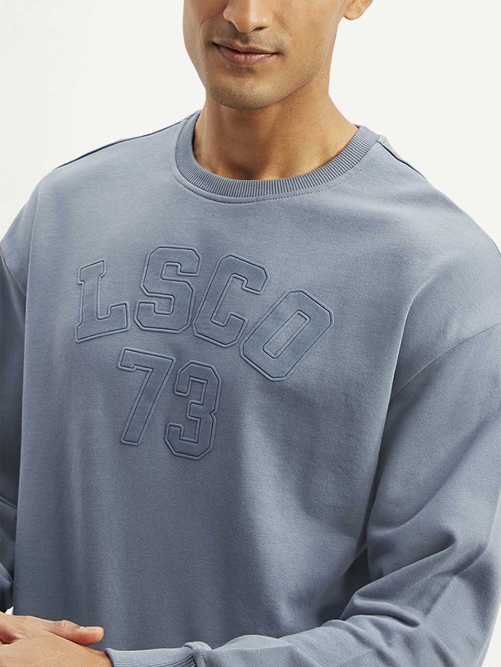 Men's Typographic Blue Crew Neck Sweatshirt - Image 4