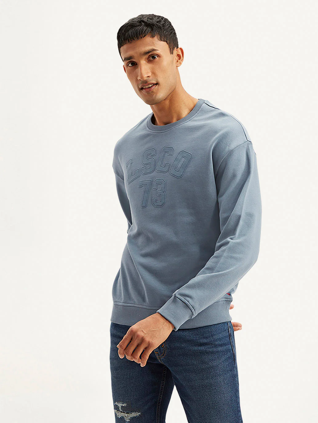 Men's Typographic Blue Crew Neck Sweatshirt - Image 5