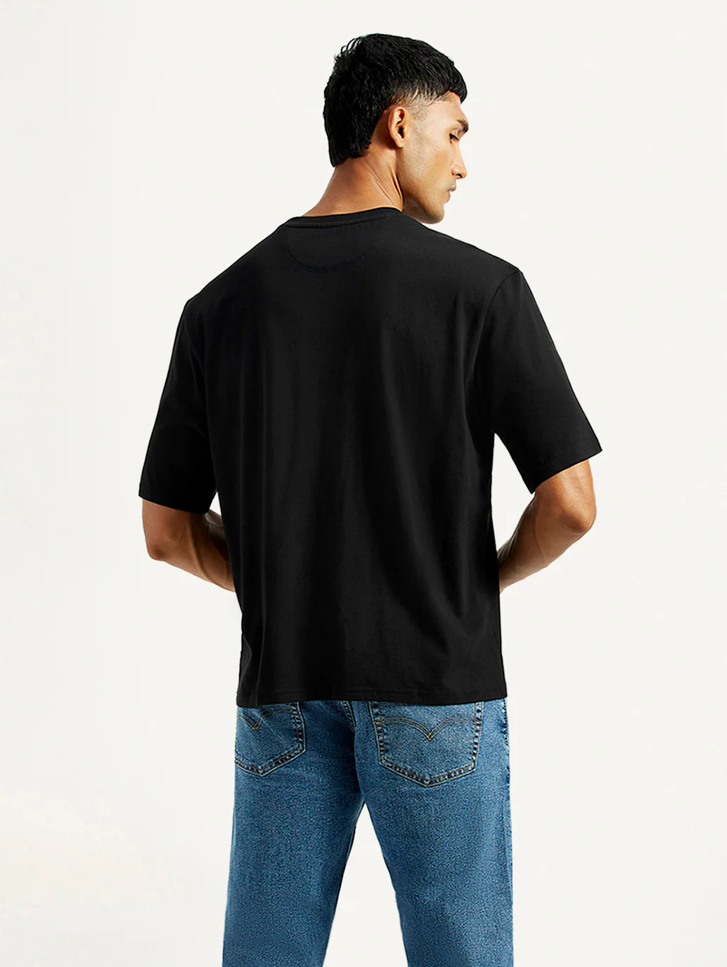 Men's Typographic Print Black Loose Fit T-shirt - Image 2
