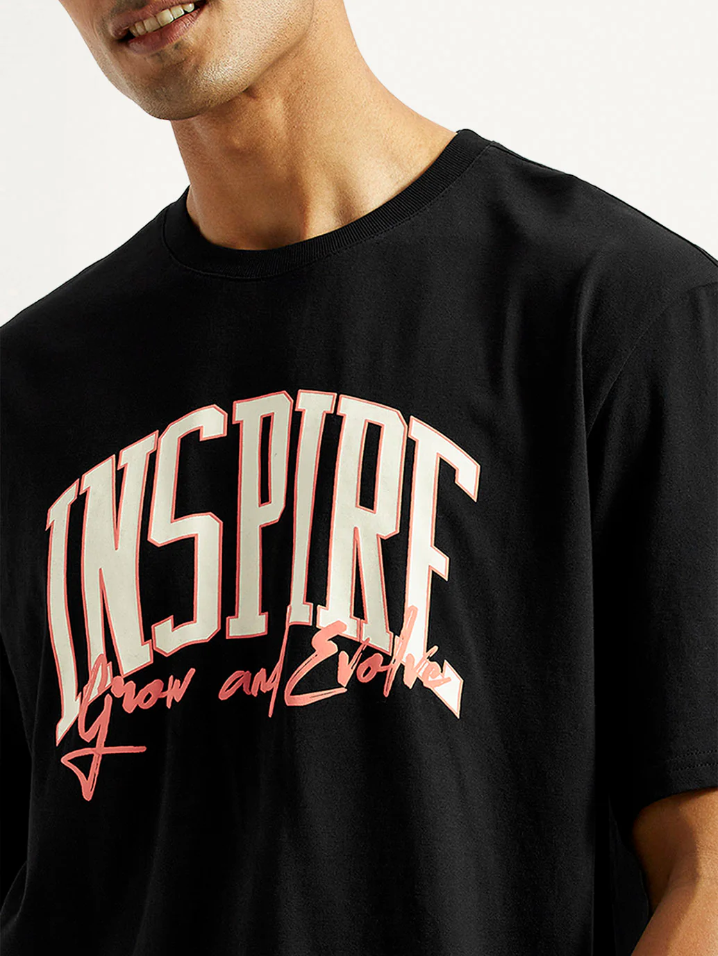 Men's Typographic Print Black Loose Fit T-shirt - Image 3