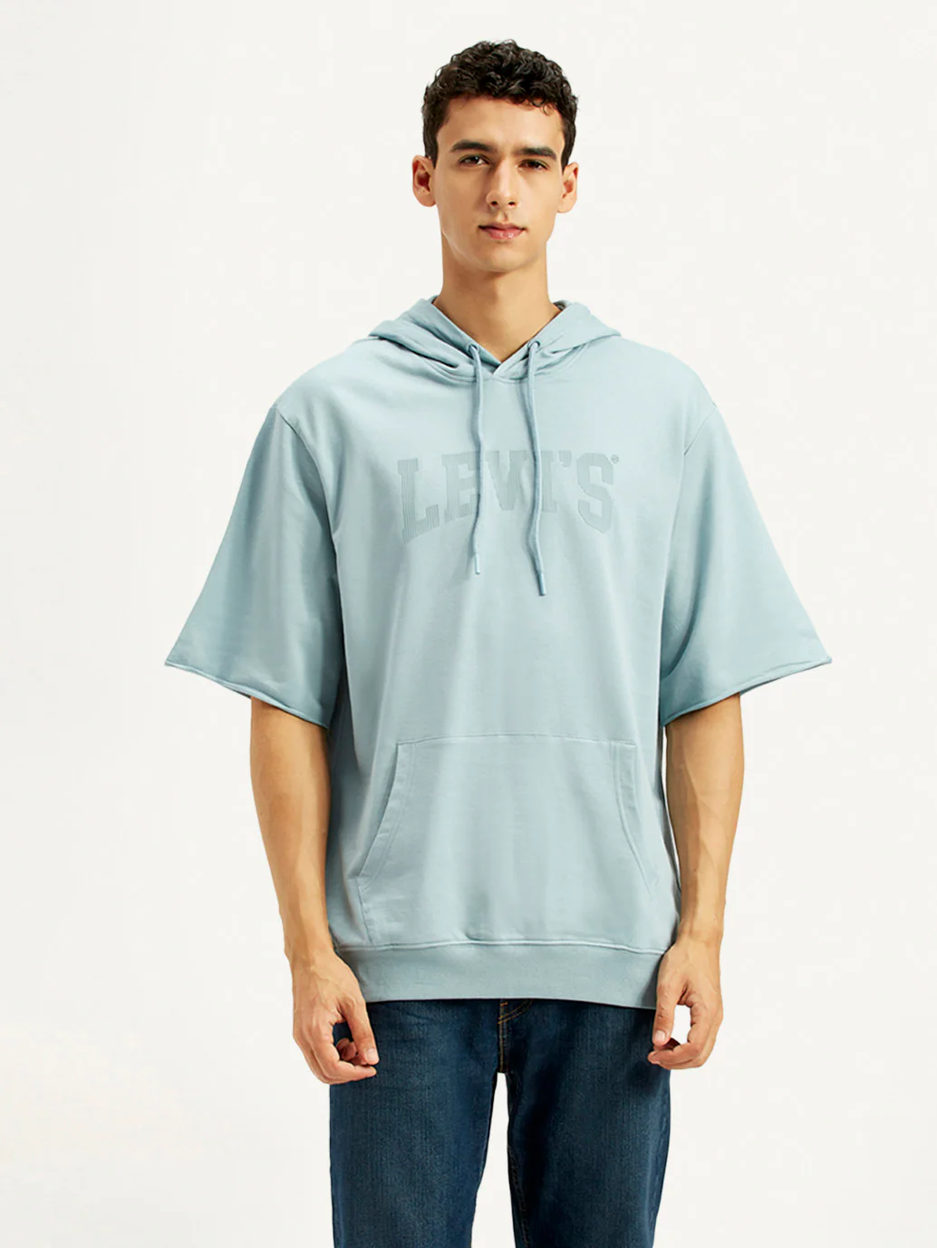Men's Typographic Print Blue Hooded Sweatshirt - Image 5