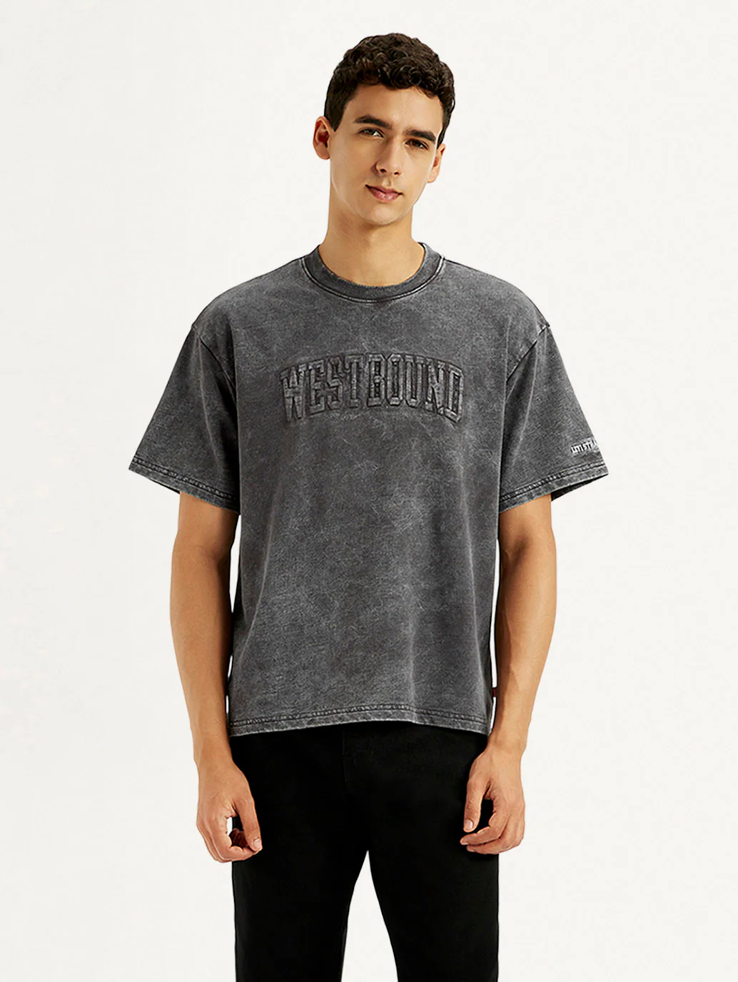 Men's Typographic Print Charcoal Grey Boxy T-shirt - Image 2