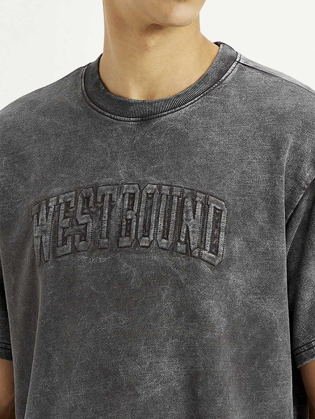 Men's Typographic Print Charcoal Grey Boxy T-shirt - Image 5