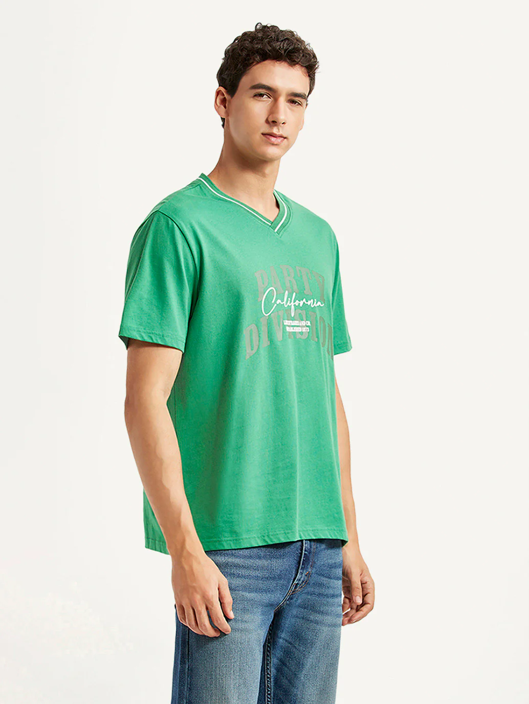 Men's Typographic Print Green Loose Fit T-shirt - Image 3
