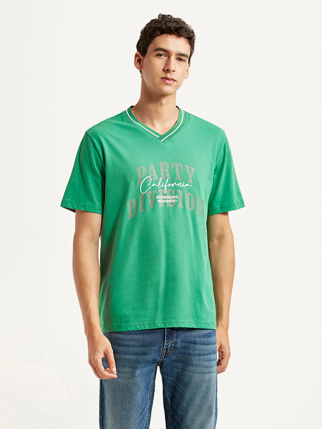 Men's Typographic Print Green Loose Fit T-shirt - Image 4