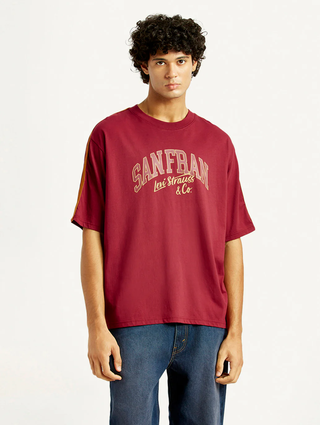 Men's Typographic Print Maroon Loose Fit T-shirt - Image 2