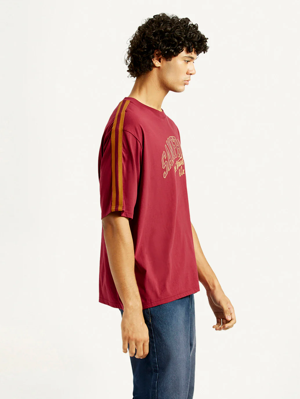 Men's Typographic Print Maroon Loose Fit T-shirt - Image 5