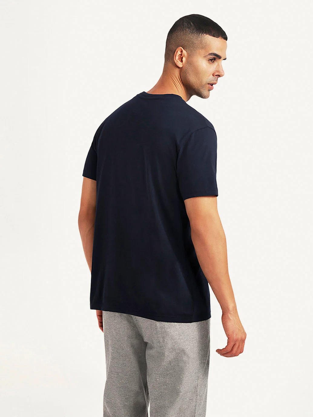 Men's Typographic Print Navy Slim Fit T-shirt - Image 3