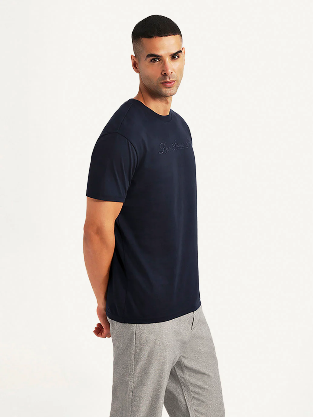 Men's Typographic Print Navy Slim Fit T-shirt - Image 5