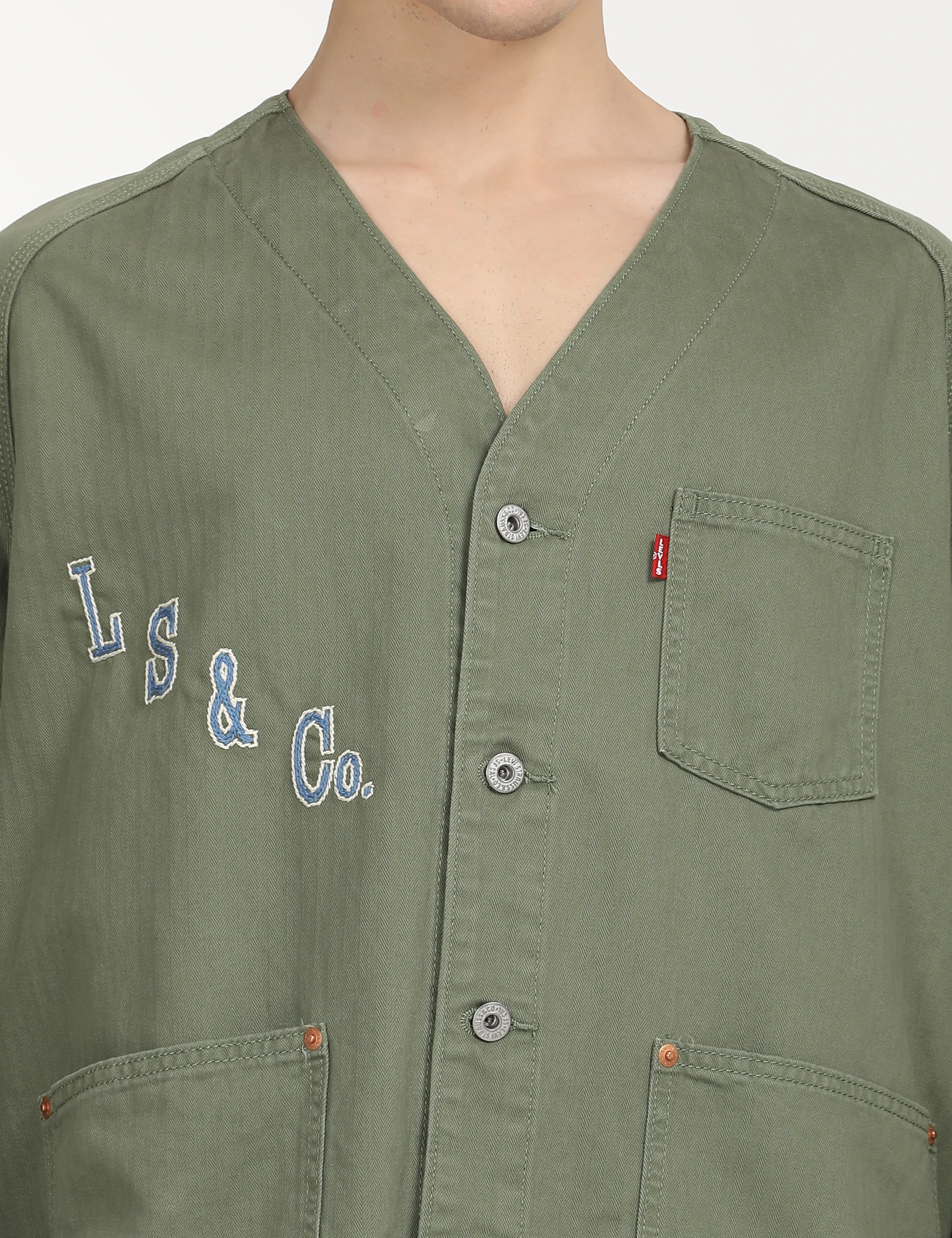 Men's Typographic Print Olive Jacket - Image 4