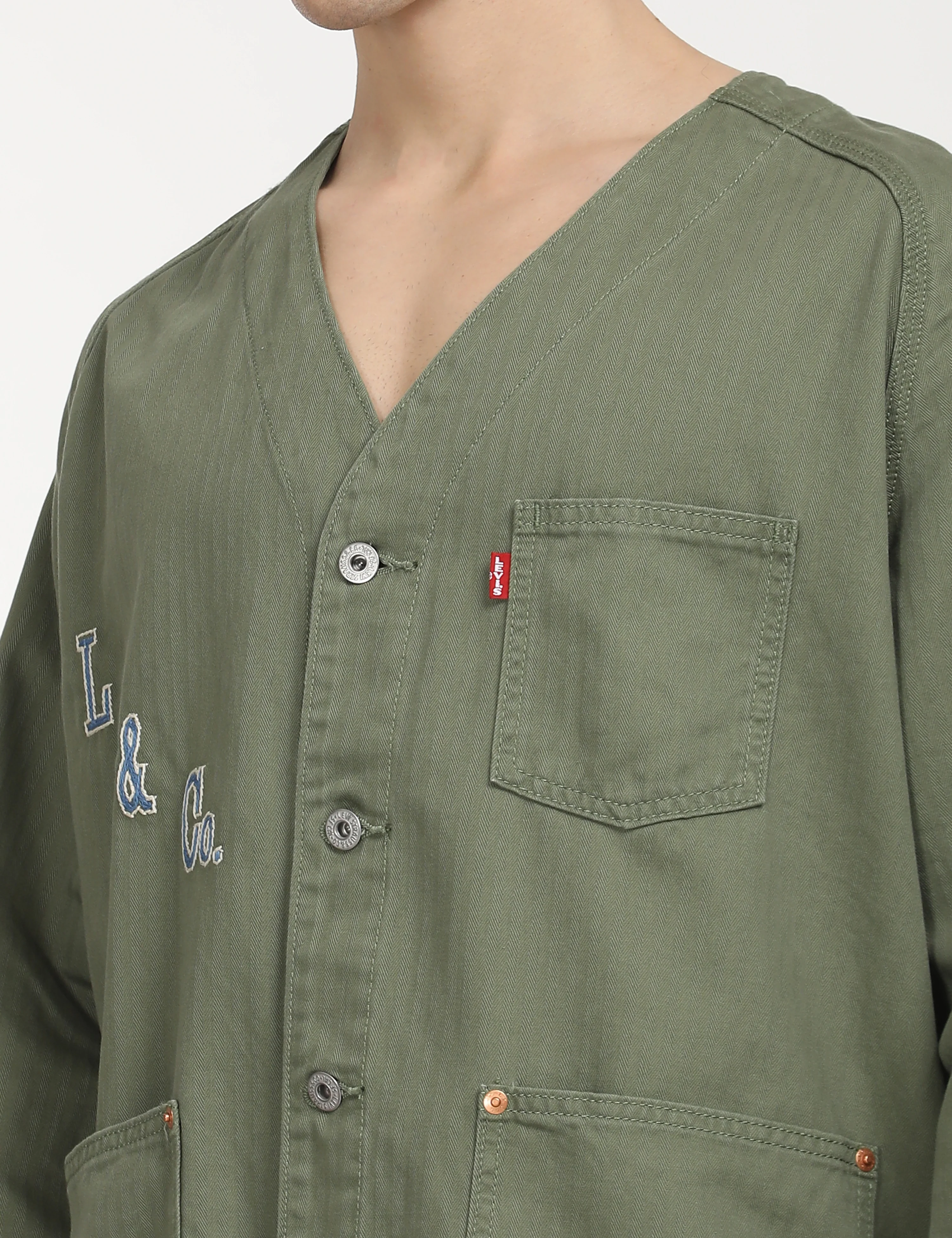 Men's Typographic Print Olive Jacket - Image 5