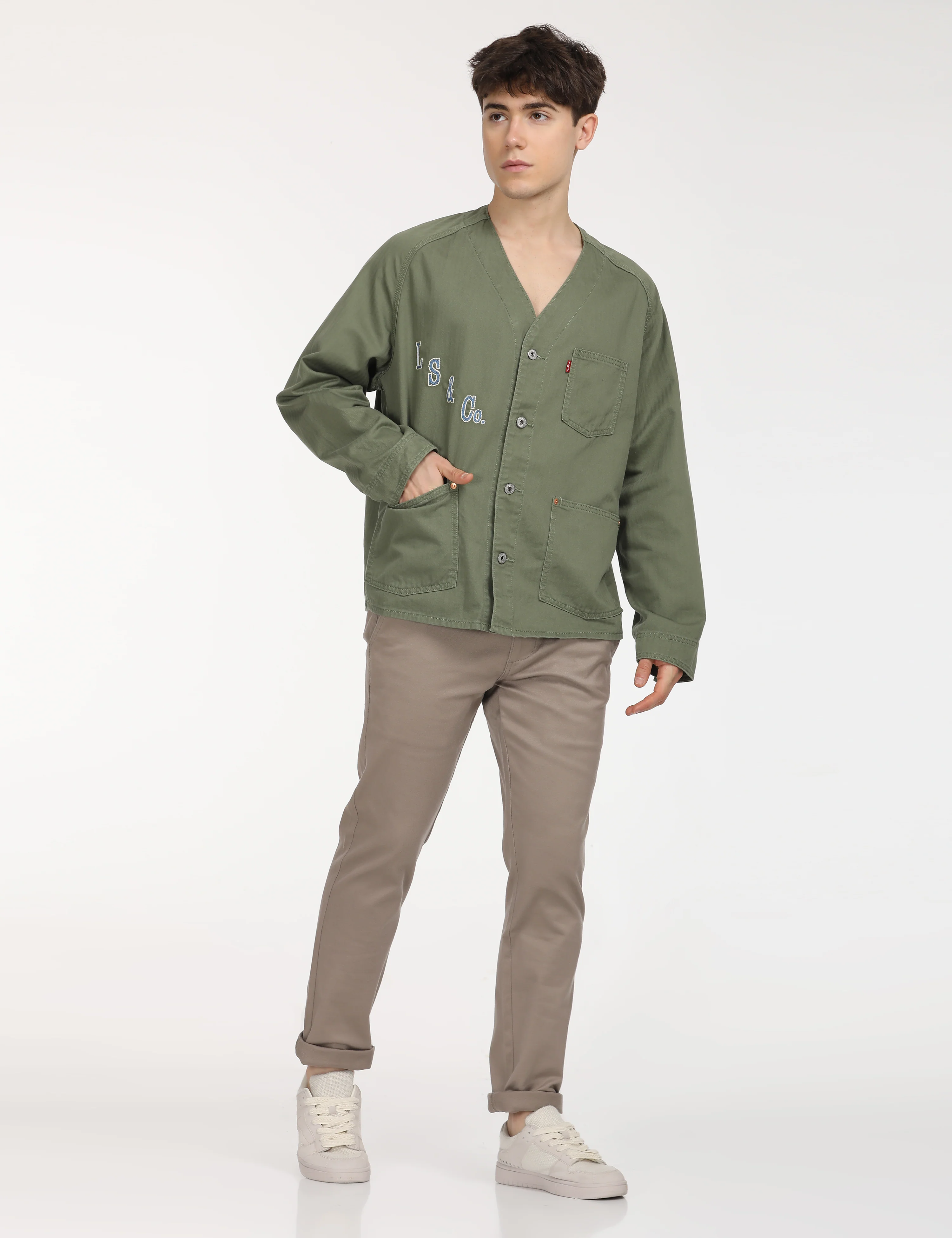 Men's Typographic Print Olive Jacket - Image 6