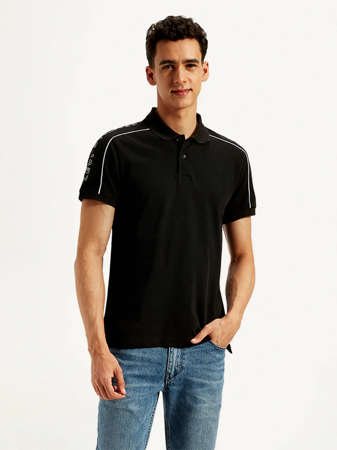 Men's Typographic Print Slim Fit Polo T-Shirt - Image 2