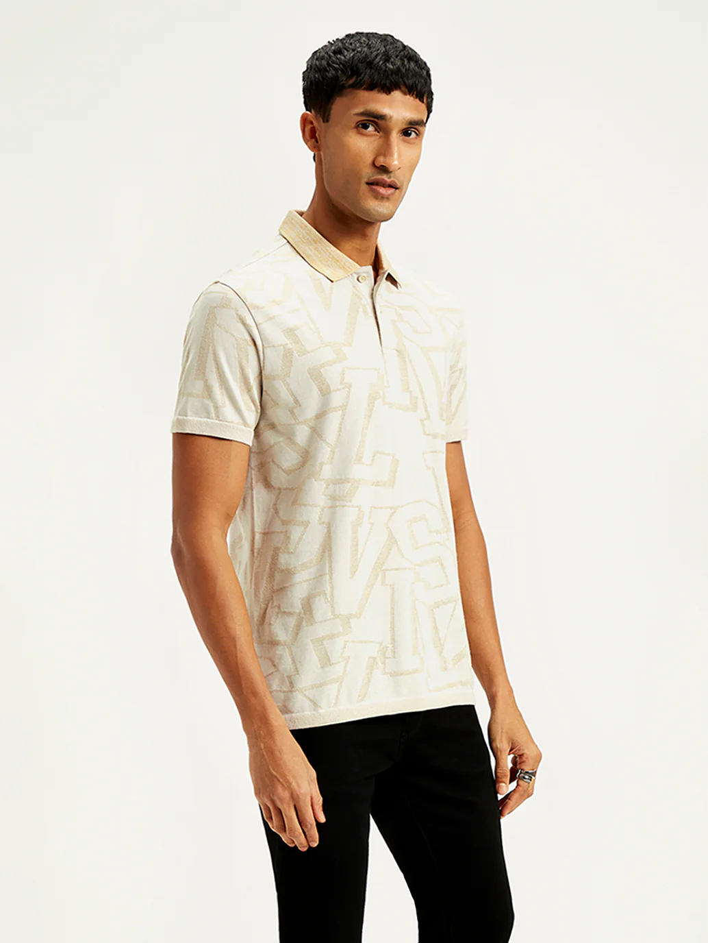 Men's Typographic Print Slim Fit Polo T-Shirt - Image 3