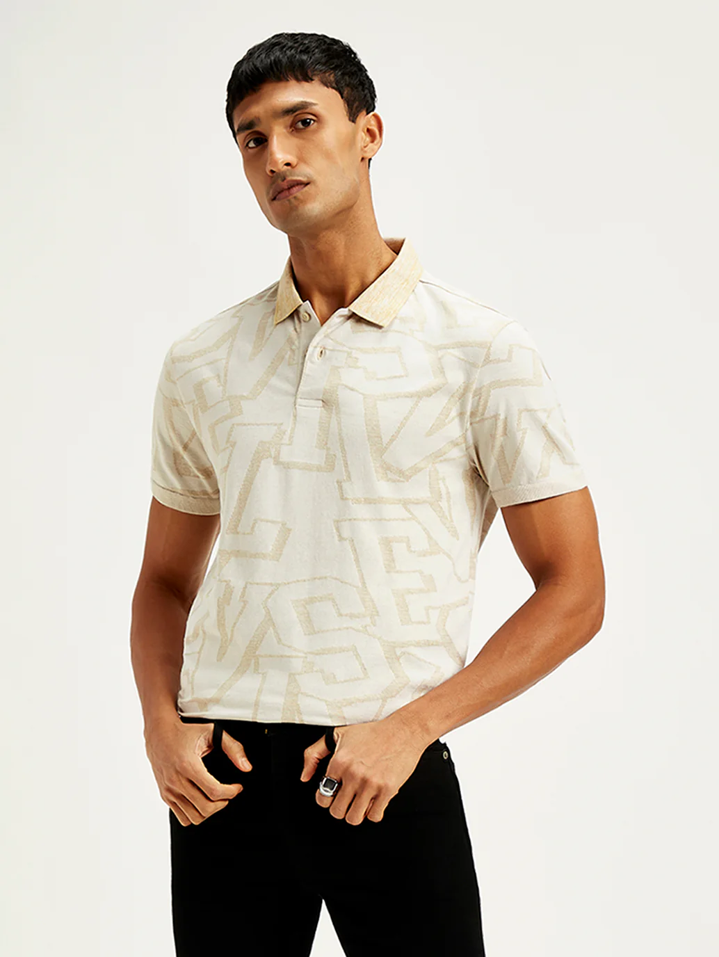 Men's Typographic Print Slim Fit Polo T-Shirt - Image 5