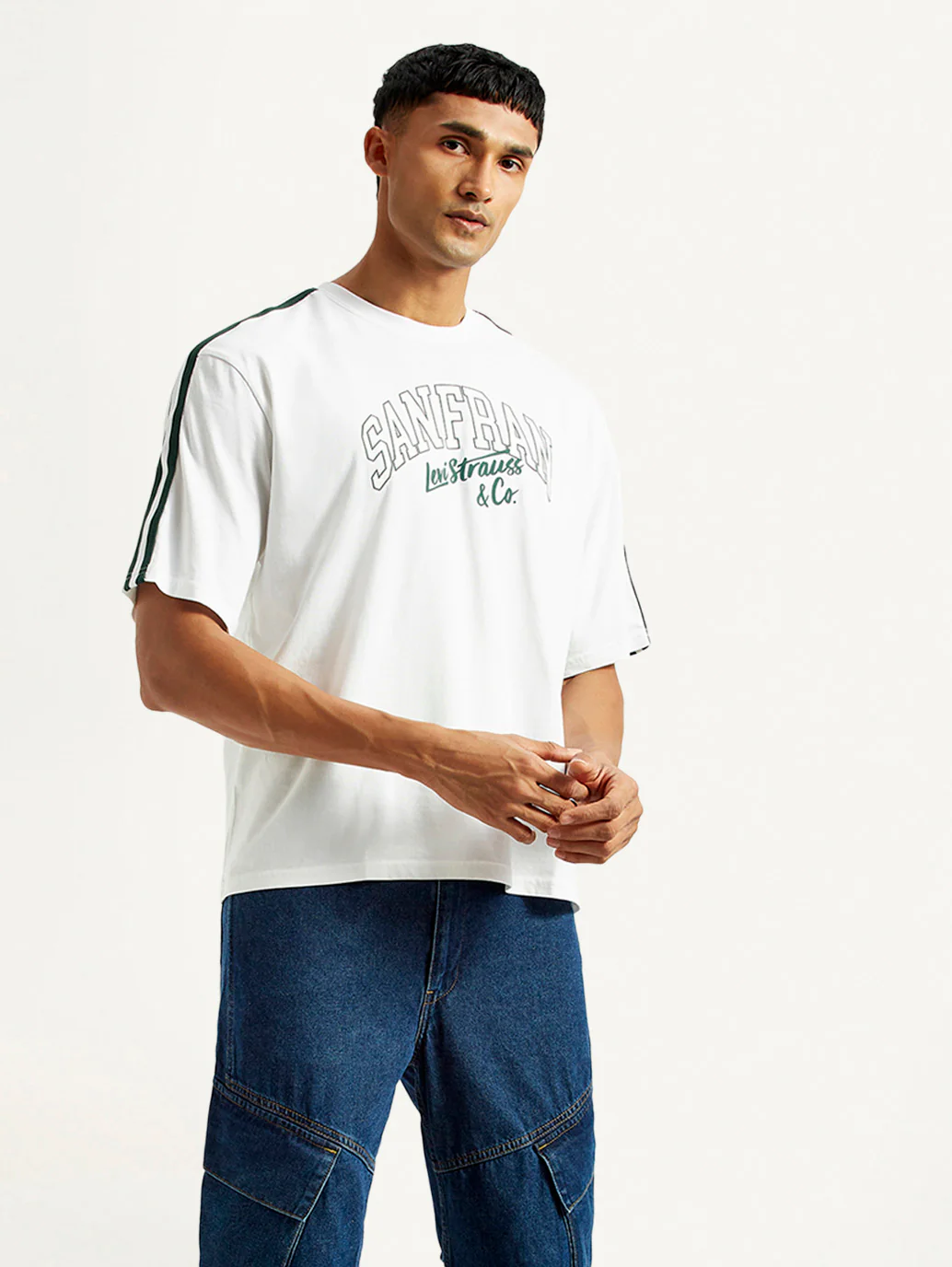 Men's Typographic Print White Loose Fit T-shirt - Image 2