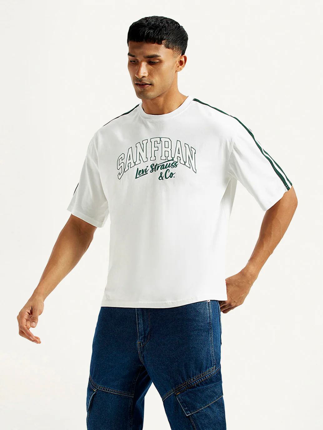 Men's Typographic Print White Loose Fit T-shirt - Image 5
