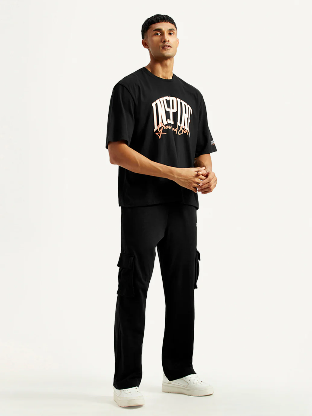 Men's Typography Black Crew Neck Co-Ord Set - Image 5