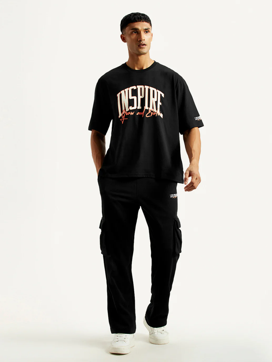 Men's Typography Black Crew Neck Co-Ord Set - Image 6