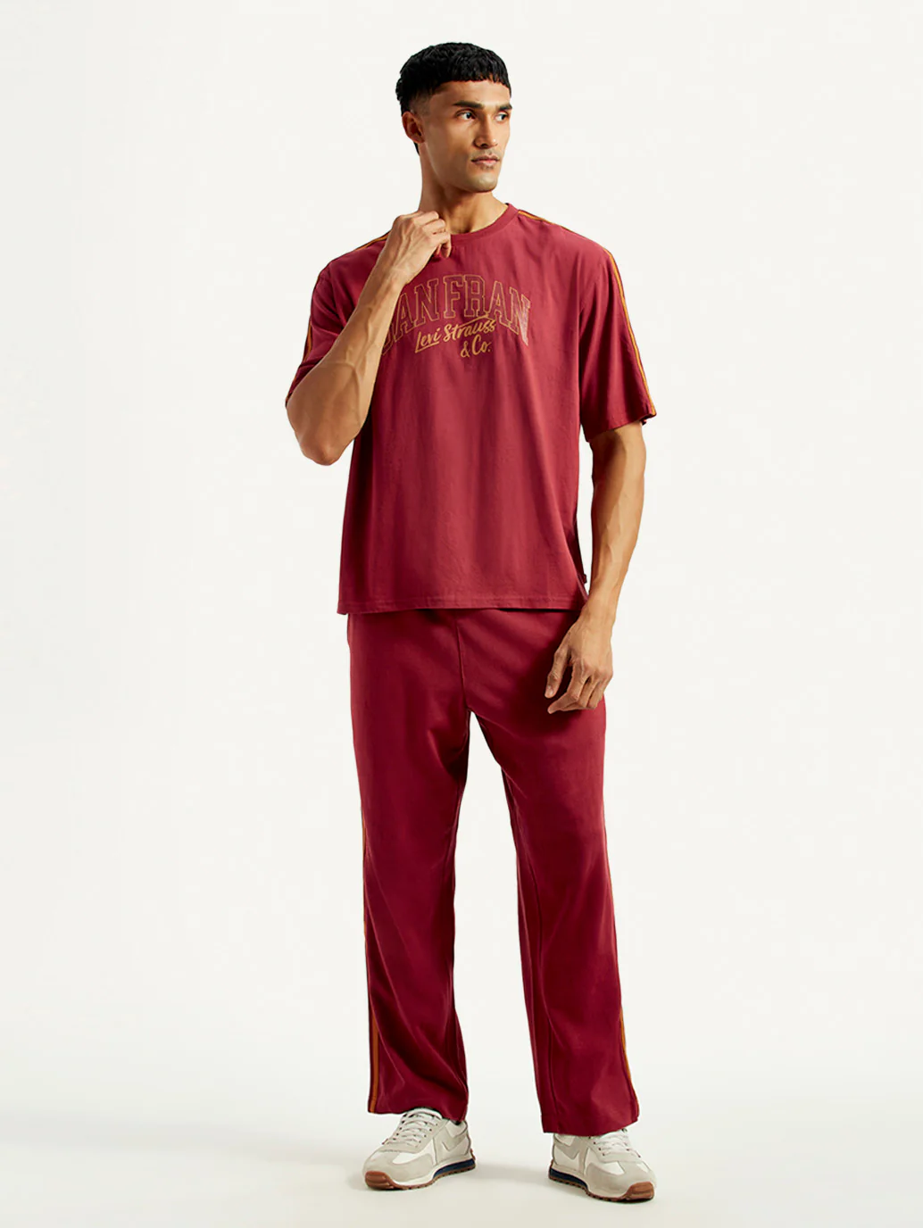 Men's Typography Maroon Crew Neck Co-Ord Set - Image 2