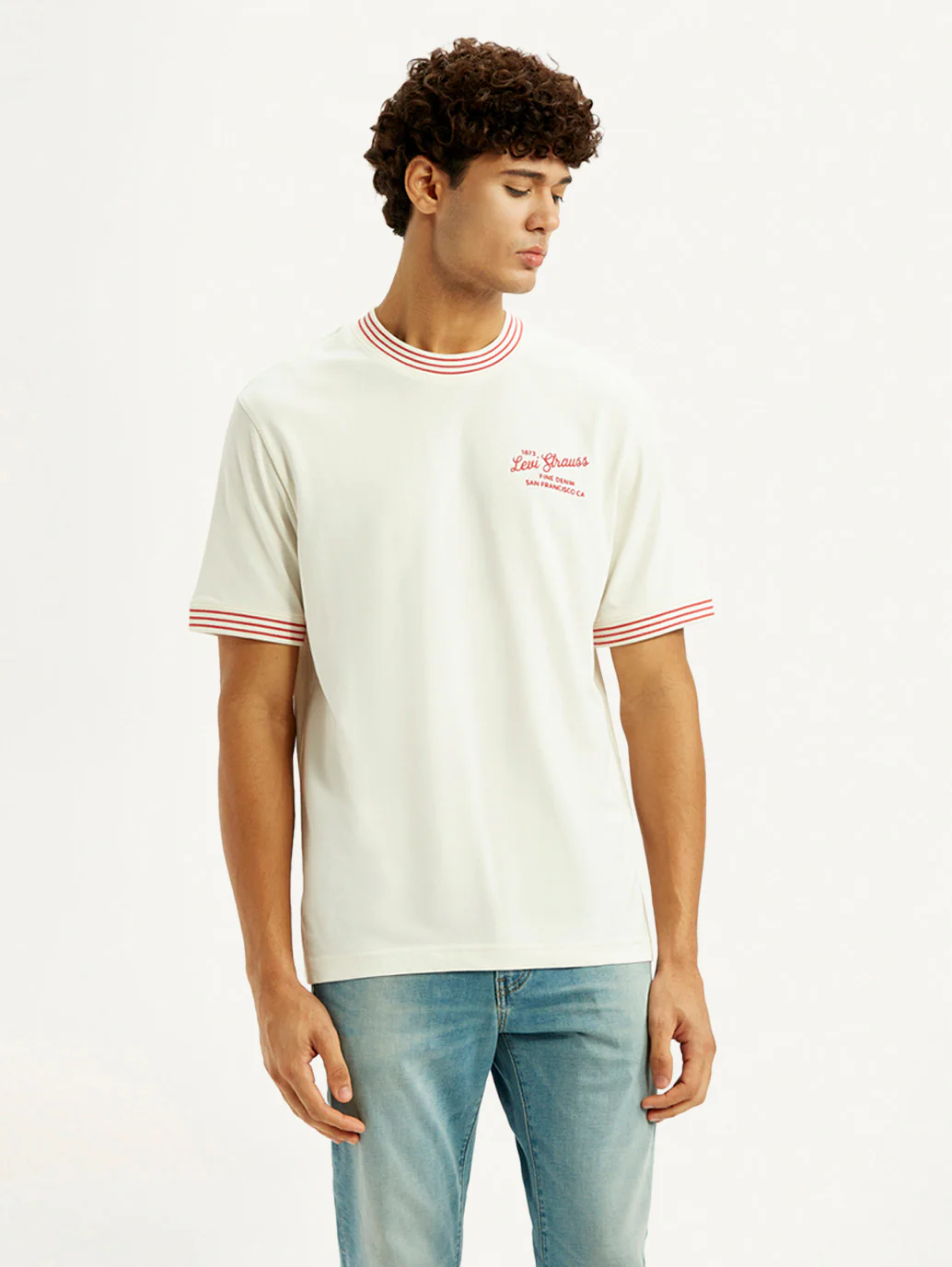 Men's Typography Off White Crew Neck T-shirt - Image 3