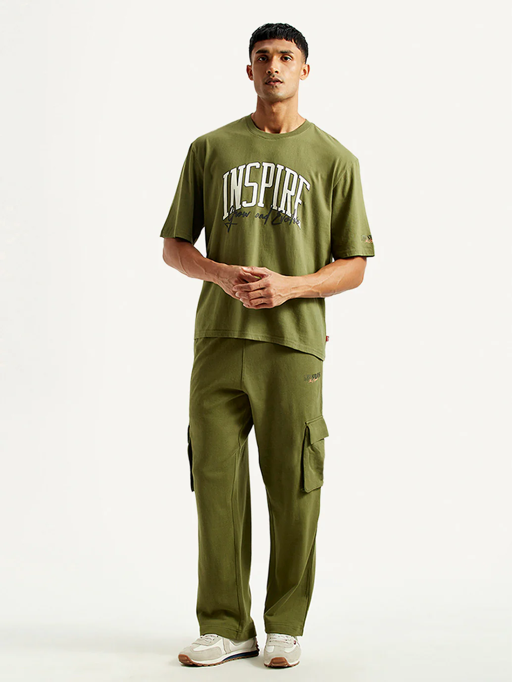 Men's Typography Olive Crew Neck Co-Ord Set - Image 2