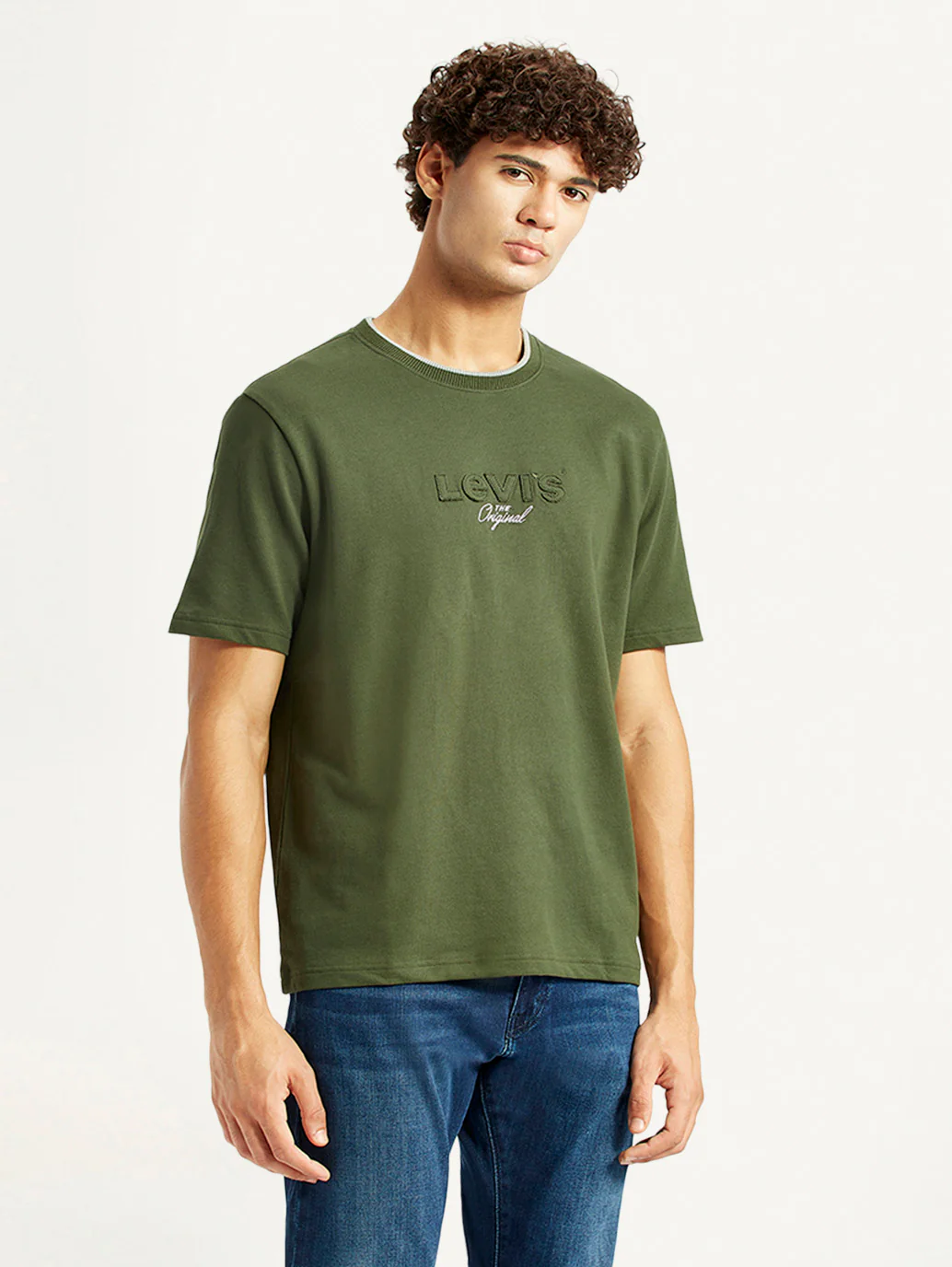 Men's Typography Olive Crew Neck T-shirt - Image 3
